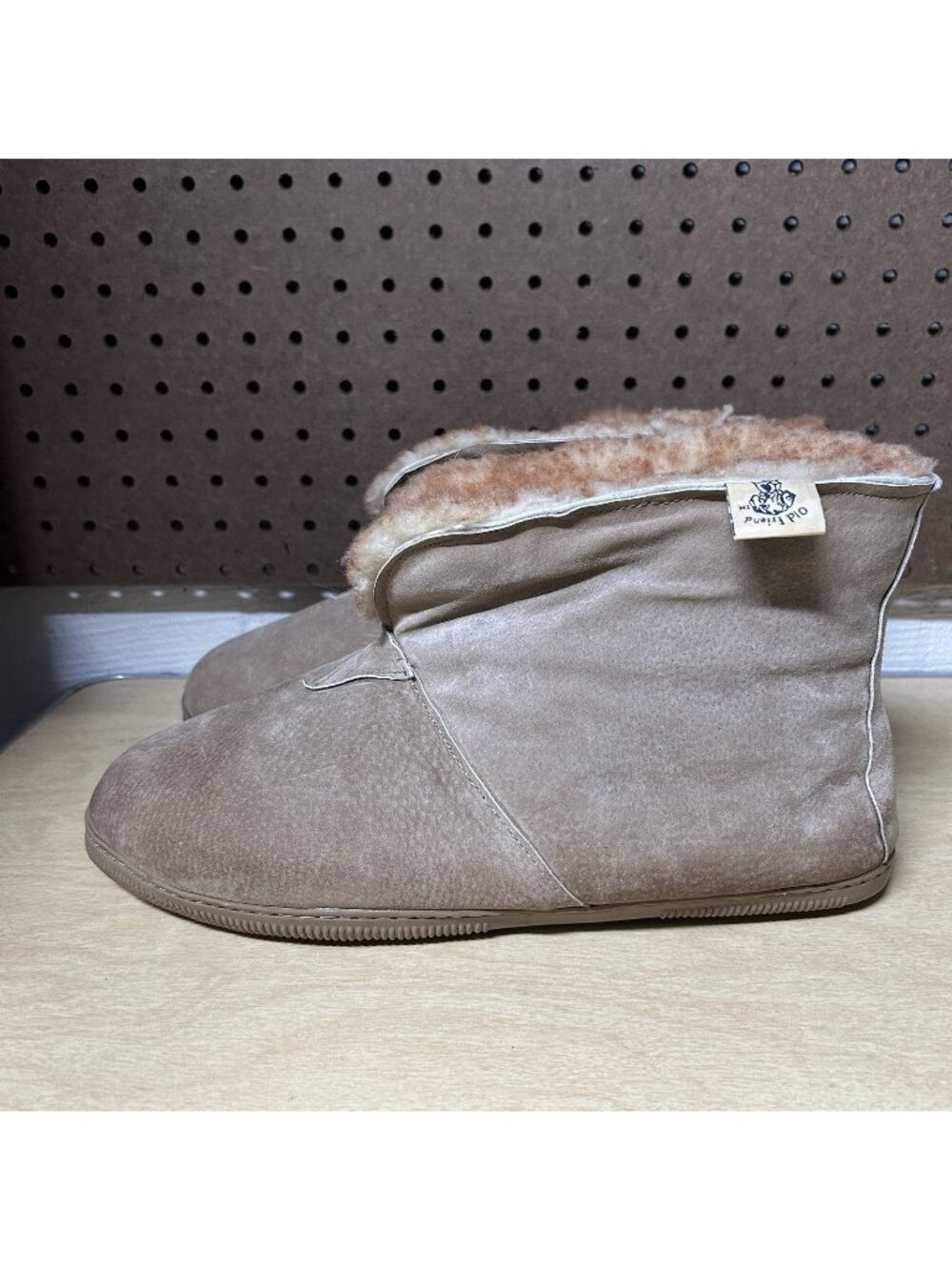 Old Friend Slipper Booties Mens Size 12 Sheepskin Suede Leather Slip On